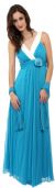 V-Neck Two Tone Long Formal Bridesmaid Dress in Turquoise/Ivory